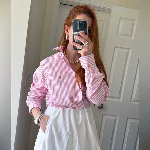 Ralph Lauren Oversized pink striped Button down boyfriend shirt men’s size L - Picture 5 of 9
